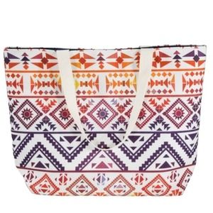 VIBRANT ETHNIC PRINT TOTE BAG WITH SHOULDER STRAPS 20X15X5